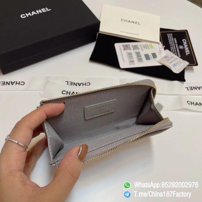 187 Factory Bags Chanel Classic Zipped Coin Purse with Card Slots Pearl Gray Grained Shiny Lambskin Gold Tone Metal 08