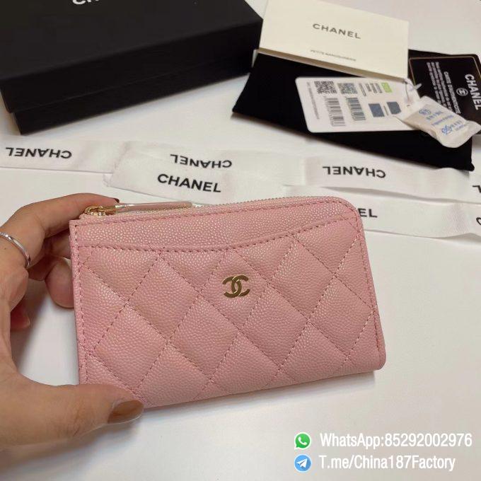 187 Factory Bags Chanel Classic Zipped Coin Purse with Card Slots Pink Grained Shiny Lambskin Gold Tone Metal 01