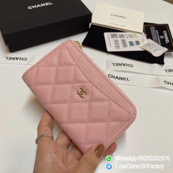 187 Factory Bags Chanel Classic Zipped Coin Purse with Card Slots Pink Grained Shiny Lambskin Gold Tone Metal 02