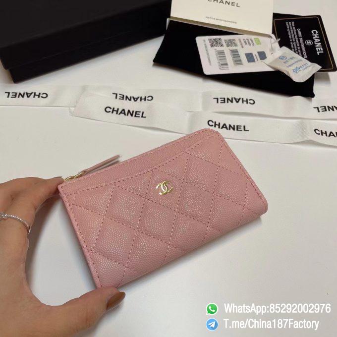 187 Factory Bags Chanel Classic Zipped Coin Purse with Card Slots Pink Grained Shiny Lambskin Gold Tone Metal 03