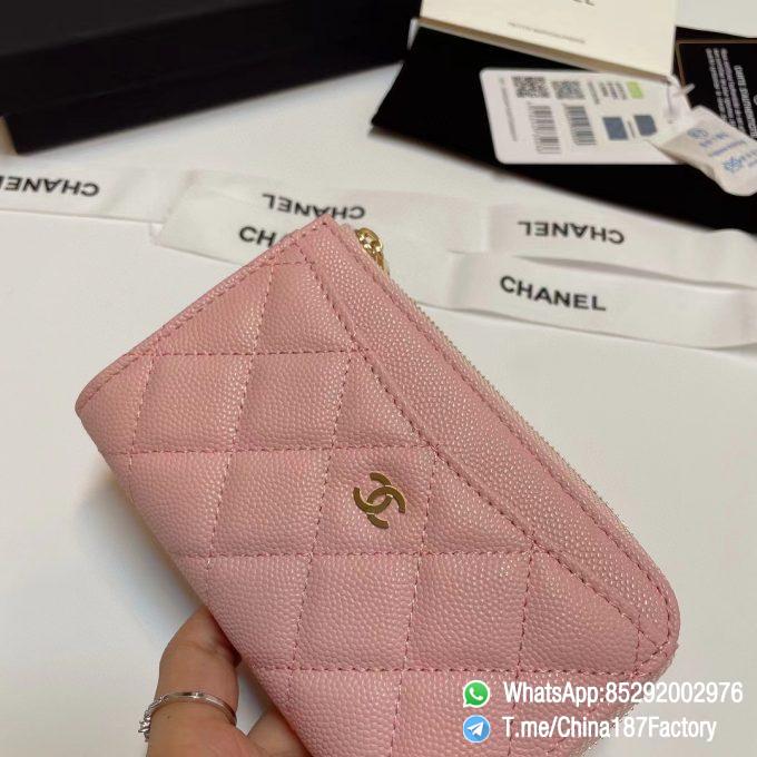 187 Factory Bags Chanel Classic Zipped Coin Purse with Card Slots Pink Grained Shiny Lambskin Gold Tone Metal 05