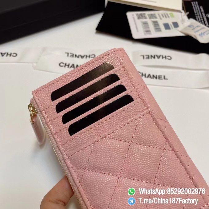 187 Factory Bags Chanel Classic Zipped Coin Purse with Card Slots Pink Grained Shiny Lambskin Gold Tone Metal 06