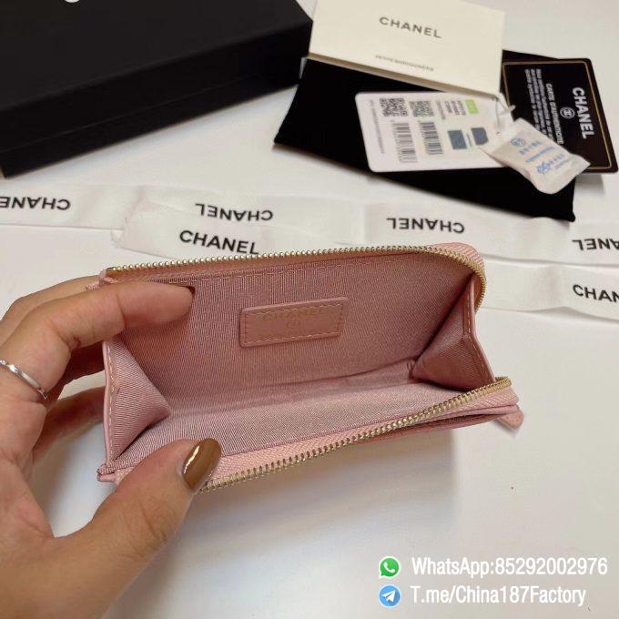 187 Factory Bags Chanel Classic Zipped Coin Purse with Card Slots Pink Grained Shiny Lambskin Gold Tone Metal 08