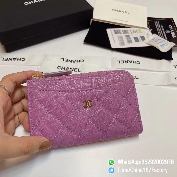 187 Factory Bags Chanel Classic Zipped Coin Purse with Card Slots Purple Grained Shiny Lambskin Gold Tone Metal 01