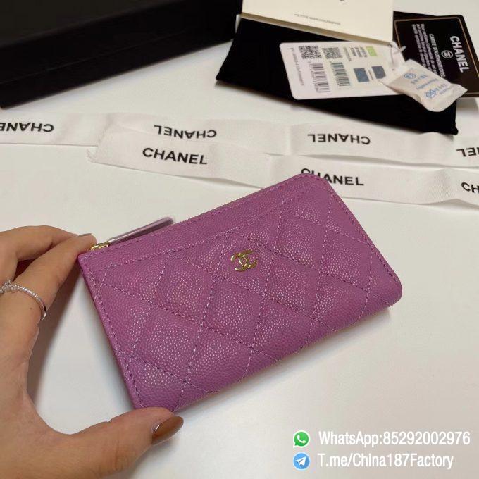 187 Factory Bags Chanel Classic Zipped Coin Purse with Card Slots Purple Grained Shiny Lambskin Gold Tone Metal 02