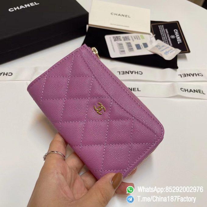 187 Factory Bags Chanel Classic Zipped Coin Purse with Card Slots Purple Grained Shiny Lambskin Gold Tone Metal 03