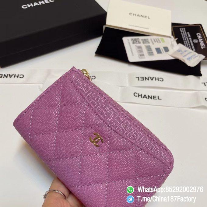 187 Factory Bags Chanel Classic Zipped Coin Purse with Card Slots Purple Grained Shiny Lambskin Gold Tone Metal 04