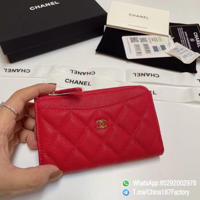 187 Factory Bags Chanel Classic Zipped Coin Purse with Card Slots Red Grained Shiny Lambskin Gold Tone Metal 01