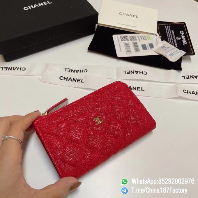 187 Factory Bags Chanel Classic Zipped Coin Purse with Card Slots Red Grained Shiny Lambskin Gold Tone Metal 02