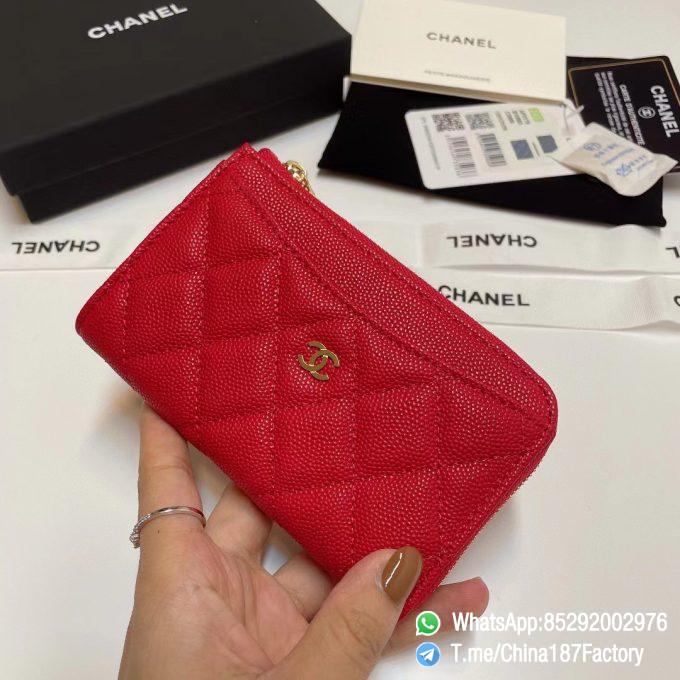 187 Factory Bags Chanel Classic Zipped Coin Purse with Card Slots Red Grained Shiny Lambskin Gold Tone Metal 03