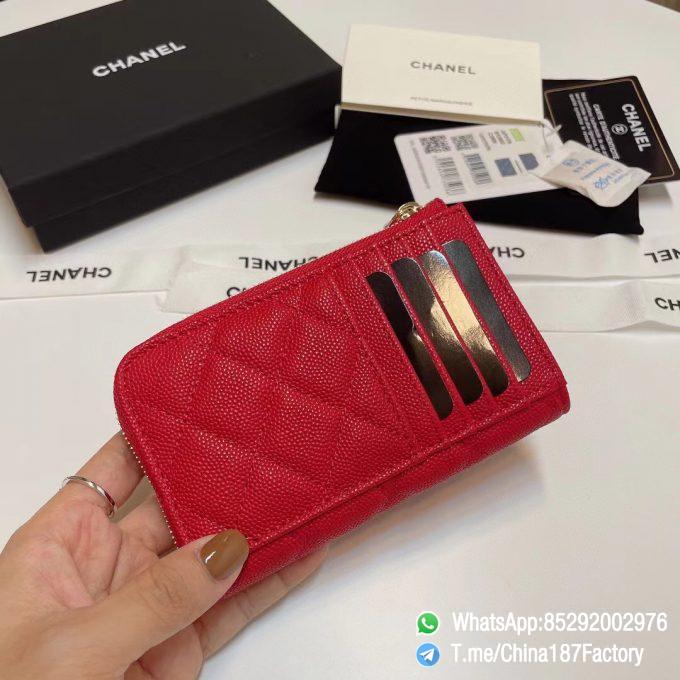 187 Factory Bags Chanel Classic Zipped Coin Purse with Card Slots Red Grained Shiny Lambskin Gold Tone Metal 04