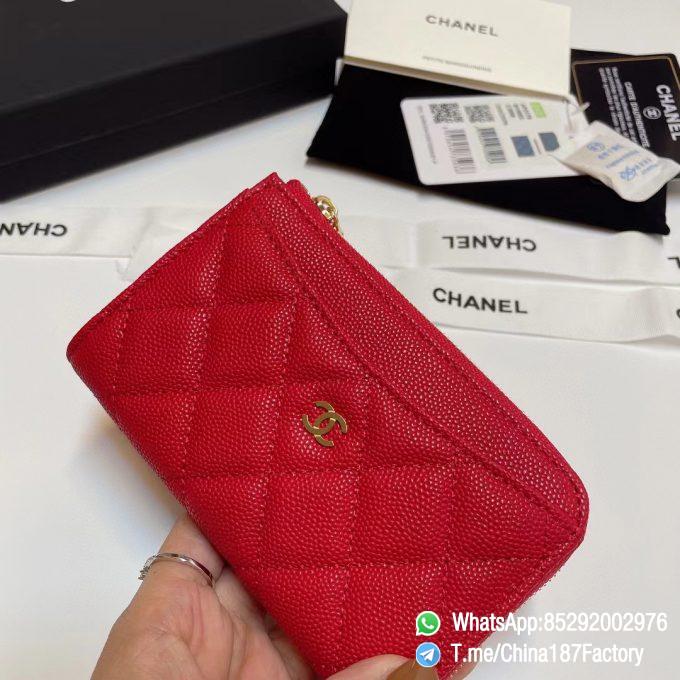 187 Factory Bags Chanel Classic Zipped Coin Purse with Card Slots Red Grained Shiny Lambskin Gold Tone Metal 05