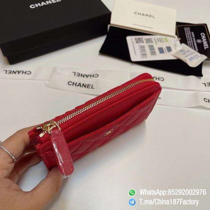 187 Factory Bags Chanel Classic Zipped Coin Purse with Card Slots Red Grained Shiny Lambskin Gold Tone Metal 07