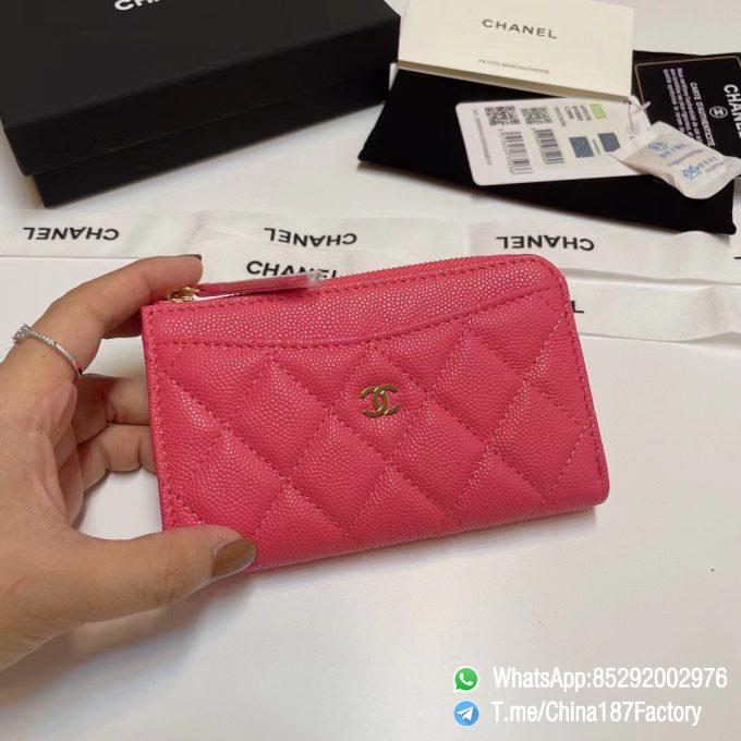 187 Factory Bags Chanel Classic Zipped Coin Purse with Card Slots Rose Lipstick Grained Shiny Lambskin Gold Tone Metal 01