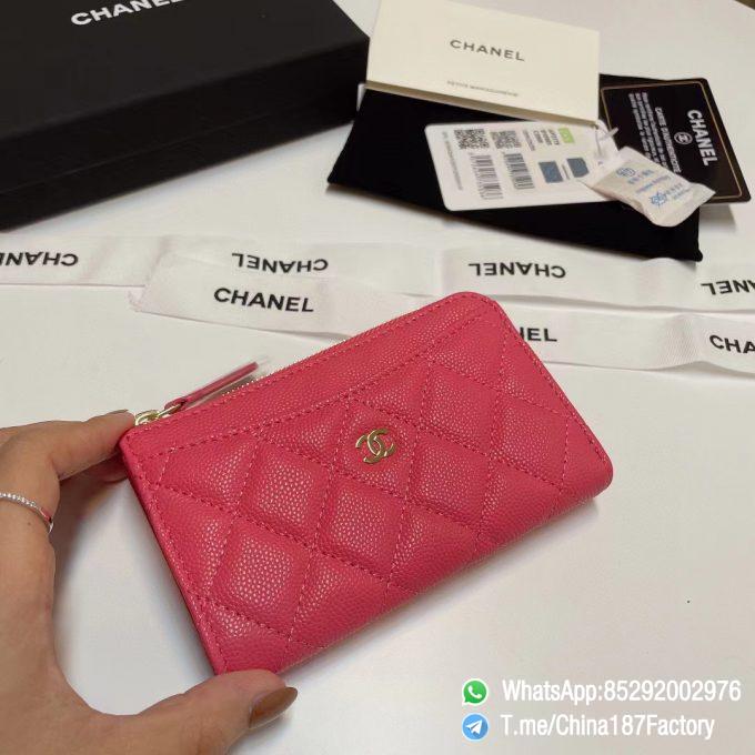 187 Factory Bags Chanel Classic Zipped Coin Purse with Card Slots Rose Lipstick Grained Shiny Lambskin Gold Tone Metal 03