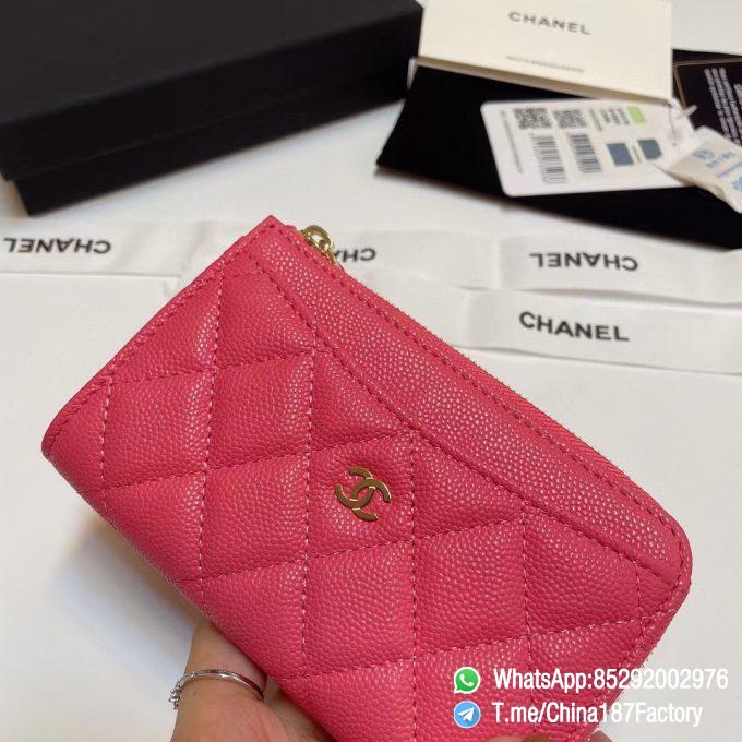 187 Factory Bags Chanel Classic Zipped Coin Purse with Card Slots Rose Lipstick Grained Shiny Lambskin Gold Tone Metal 05