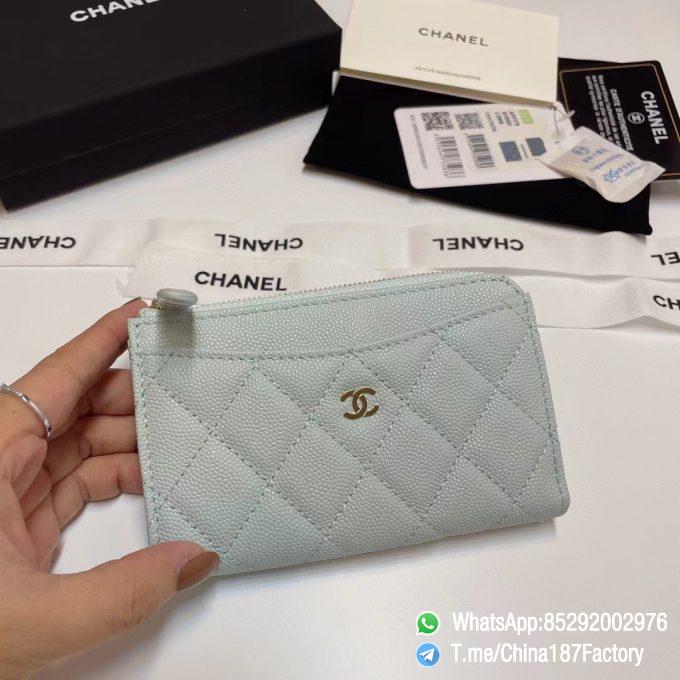 187 Factory Bags Chanel Classic Zipped Coin Purse with Card Slots Sky Blue Grained Shiny Lambskin Gold Tone Metal 01