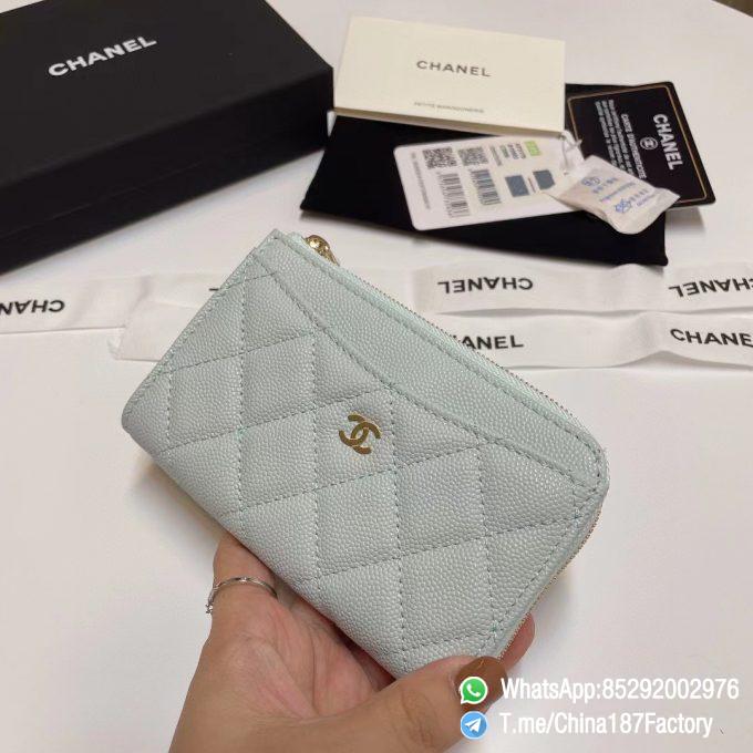 187 Factory Bags Chanel Classic Zipped Coin Purse with Card Slots Sky Blue Grained Shiny Lambskin Gold Tone Metal 02