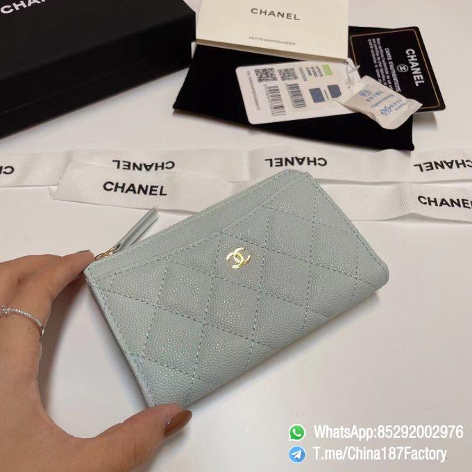 187 Factory Bags Chanel Classic Zipped Coin Purse with Card Slots Sky Blue Grained Shiny Lambskin Gold Tone Metal 03