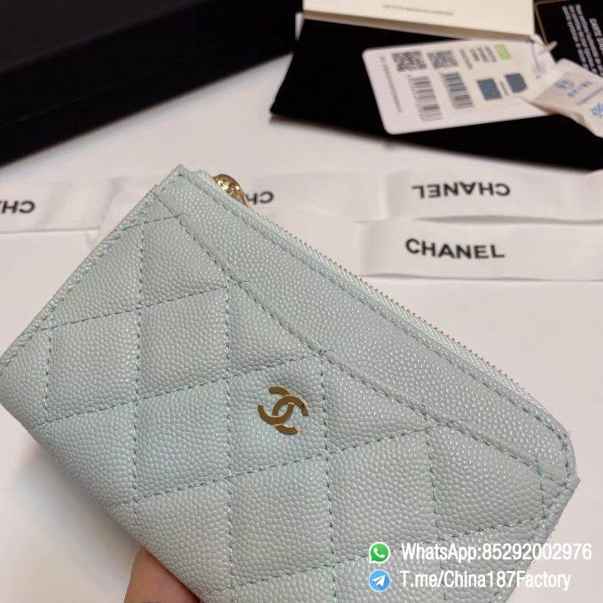 187 Factory Bags Chanel Classic Zipped Coin Purse with Card Slots Sky Blue Grained Shiny Lambskin Gold Tone Metal 05