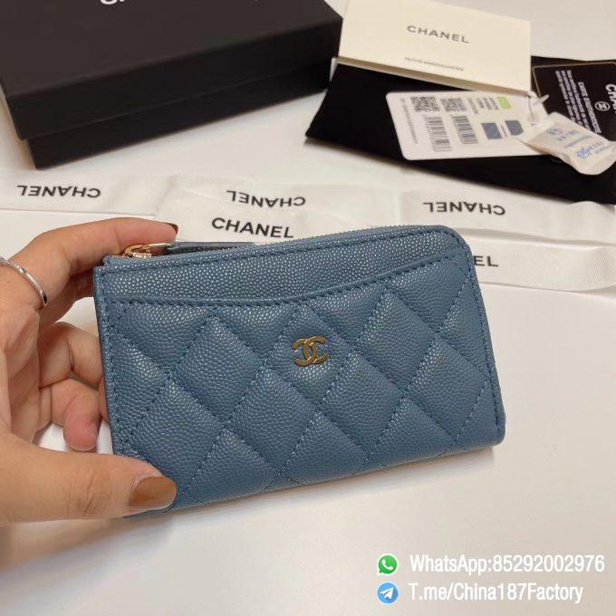 187 Factory Bags Chanel Classic Zipped Coin Purse with Card Slots Tempete Blue Grained Shiny Lambskin Gold Tone Metal 01