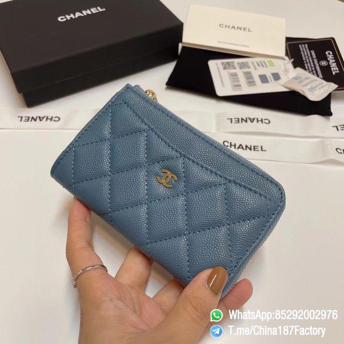 187 Factory Bags Chanel Classic Zipped Coin Purse with Card Slots Tempete Blue Grained Shiny Lambskin Gold Tone Metal 02