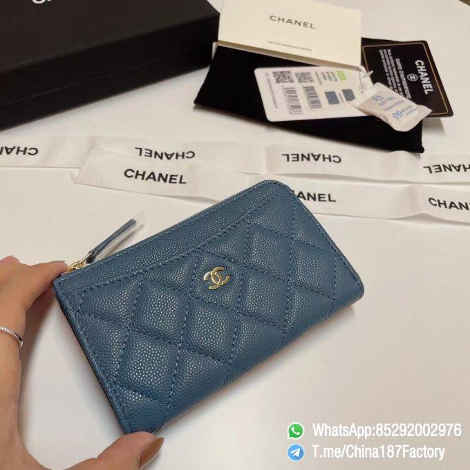 187 Factory Bags Chanel Classic Zipped Coin Purse with Card Slots Tempete Blue Grained Shiny Lambskin Gold Tone Metal 03