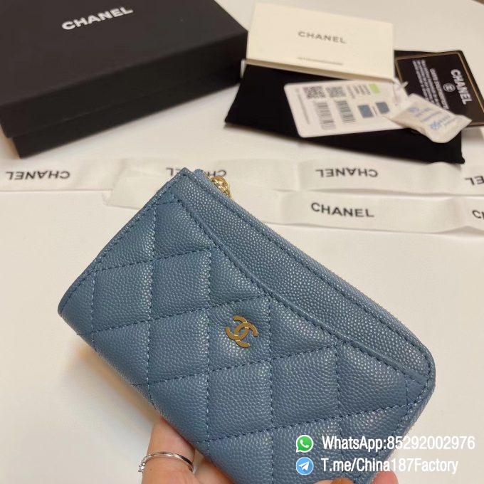 187 Factory Bags Chanel Classic Zipped Coin Purse with Card Slots Tempete Blue Grained Shiny Lambskin Gold Tone Metal 04