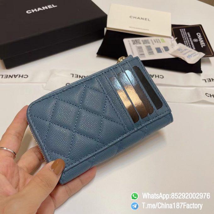 187 Factory Bags Chanel Classic Zipped Coin Purse with Card Slots Tempete Blue Grained Shiny Lambskin Gold Tone Metal 06