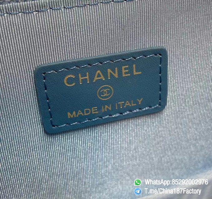 187 Factory Bags Chanel Classic Zipped Coin Purse with Card Slots Tempete Blue Grained Shiny Lambskin Gold Tone Metal 09