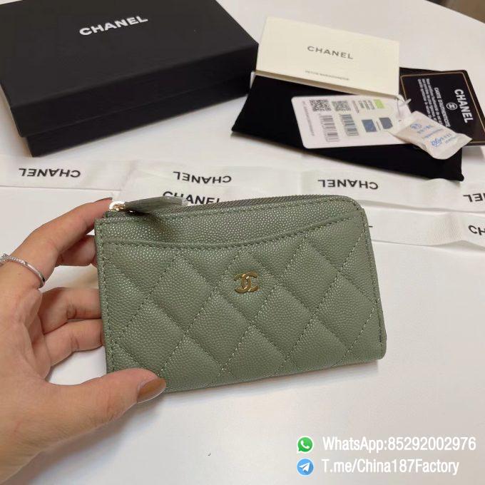 187 Factory Bags Chanel Classic Zipped Coin Purse with Card Slots Vert Benghal Green Grained Shiny Lambskin Gold Tone Metal 01