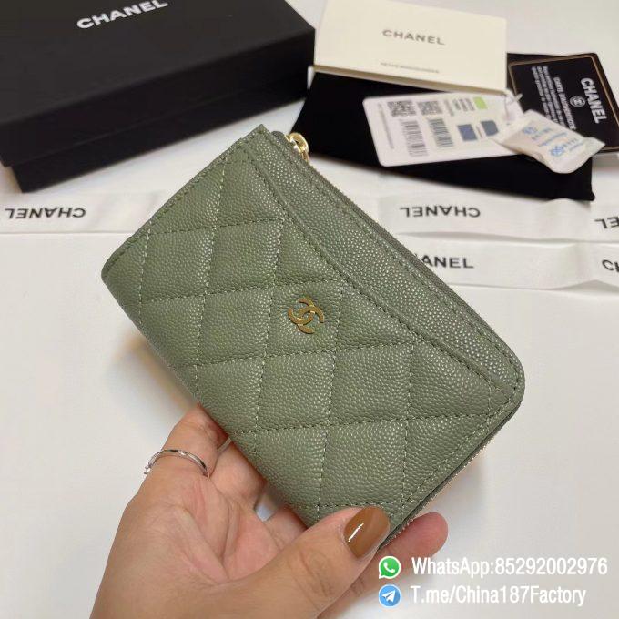 187 Factory Bags Chanel Classic Zipped Coin Purse with Card Slots Vert Benghal Green Grained Shiny Lambskin Gold Tone Metal 02