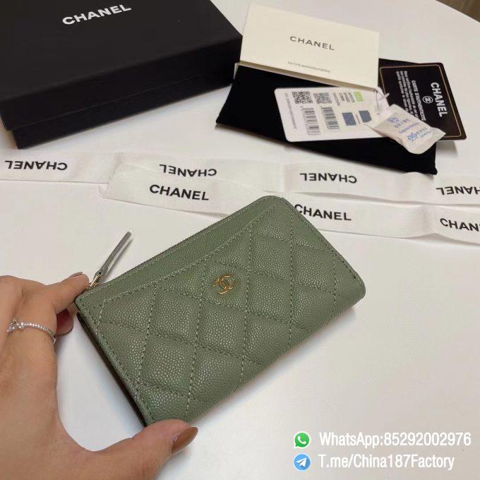 187 Factory Bags Chanel Classic Zipped Coin Purse with Card Slots Vert Benghal Green Grained Shiny Lambskin Gold Tone Metal 03