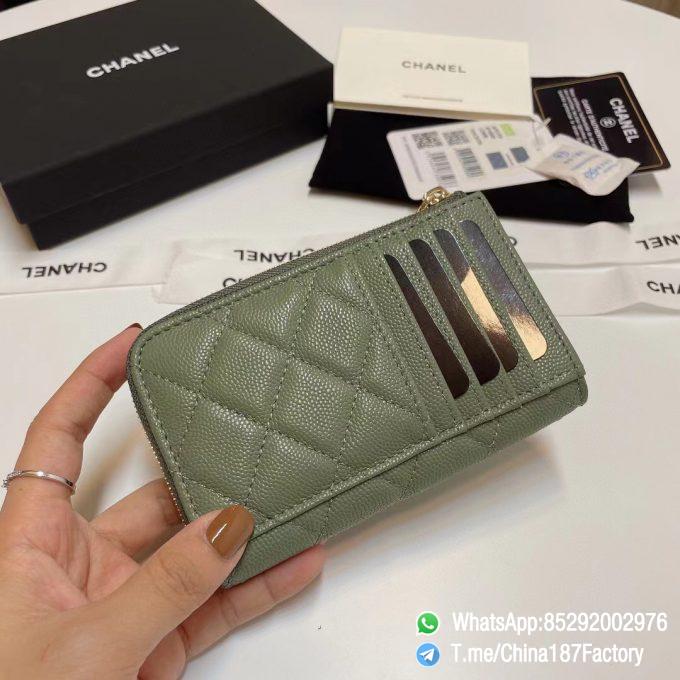 187 Factory Bags Chanel Classic Zipped Coin Purse with Card Slots Vert Benghal Green Grained Shiny Lambskin Gold Tone Metal 04