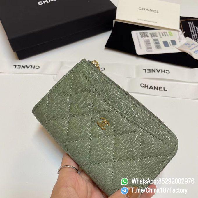 187 Factory Bags Chanel Classic Zipped Coin Purse with Card Slots Vert Benghal Green Grained Shiny Lambskin Gold Tone Metal 05