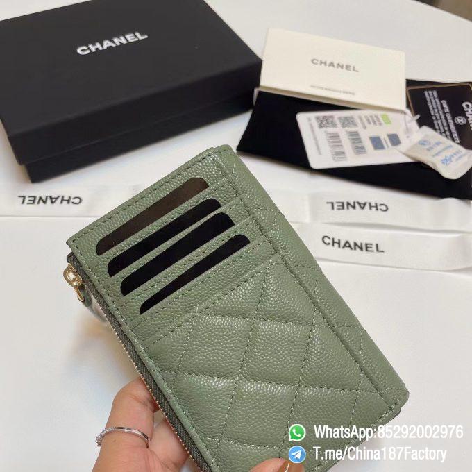 187 Factory Bags Chanel Classic Zipped Coin Purse with Card Slots Vert Benghal Green Grained Shiny Lambskin Gold Tone Metal 06