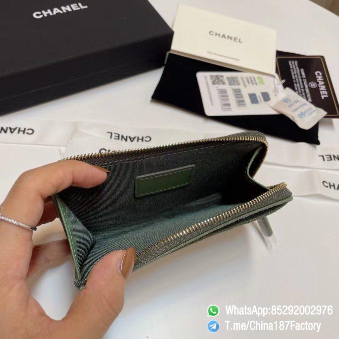 187 Factory Bags Chanel Classic Zipped Coin Purse with Card Slots Vert Benghal Green Grained Shiny Lambskin Gold Tone Metal 08