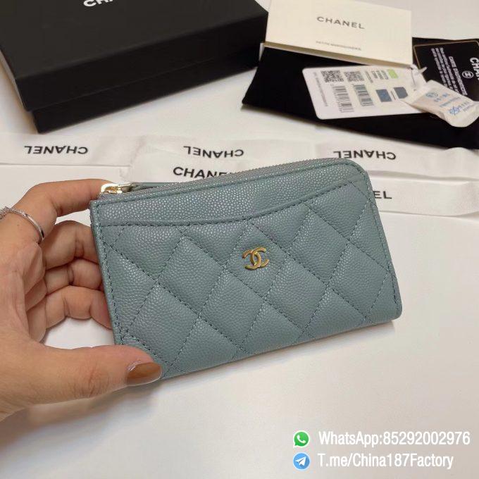 187 Factory Bags Chanel Classic Zipped Coin Purse with Card Slots Vert Blue Grained Shiny Lambskin Gold Tone Metal 01