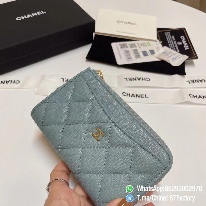 187 Factory Bags Chanel Classic Zipped Coin Purse with Card Slots Vert Blue Grained Shiny Lambskin Gold Tone Metal 03