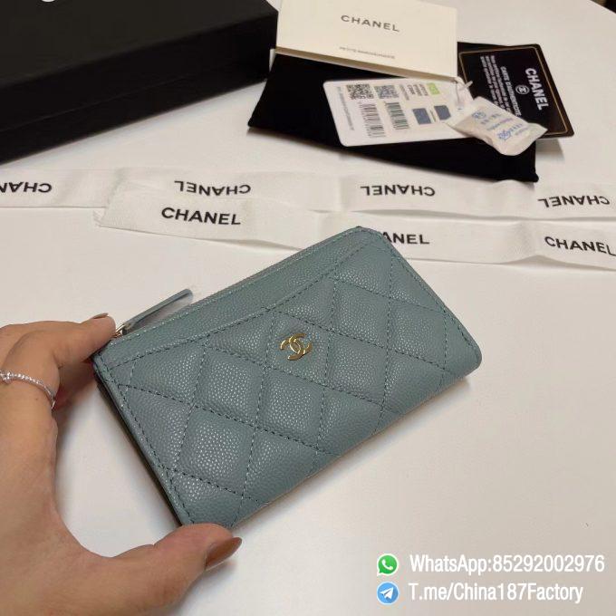 187 Factory Bags Chanel Classic Zipped Coin Purse with Card Slots Vert Blue Grained Shiny Lambskin Gold Tone Metal 04