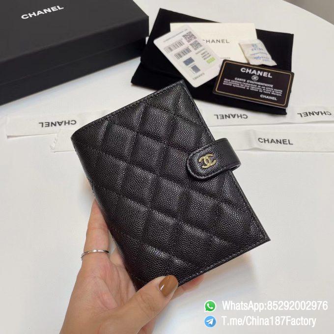 187 Factory Bags Chanel Multifunctional Passport Holder Black Grained Shiny Lambskin Gold Tone Metal 01