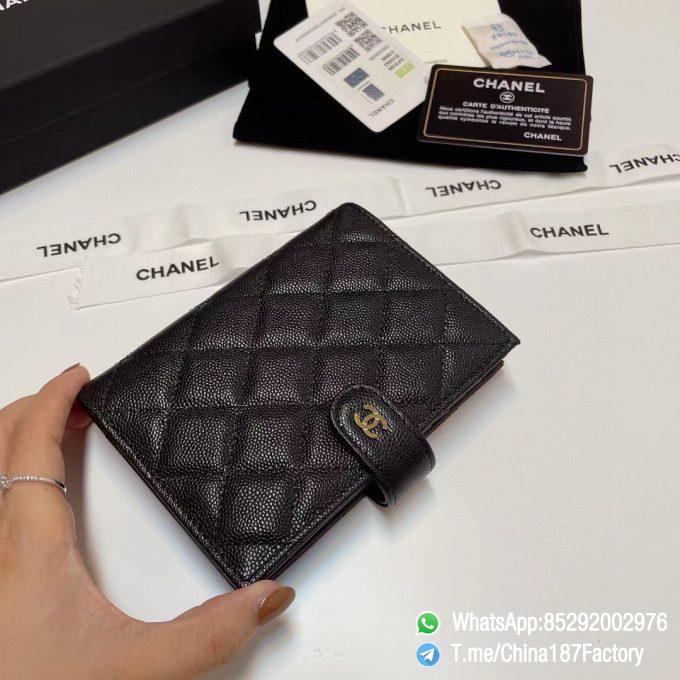 187 Factory Bags Chanel Multifunctional Passport Holder Black Grained Shiny Lambskin Gold Tone Metal 02