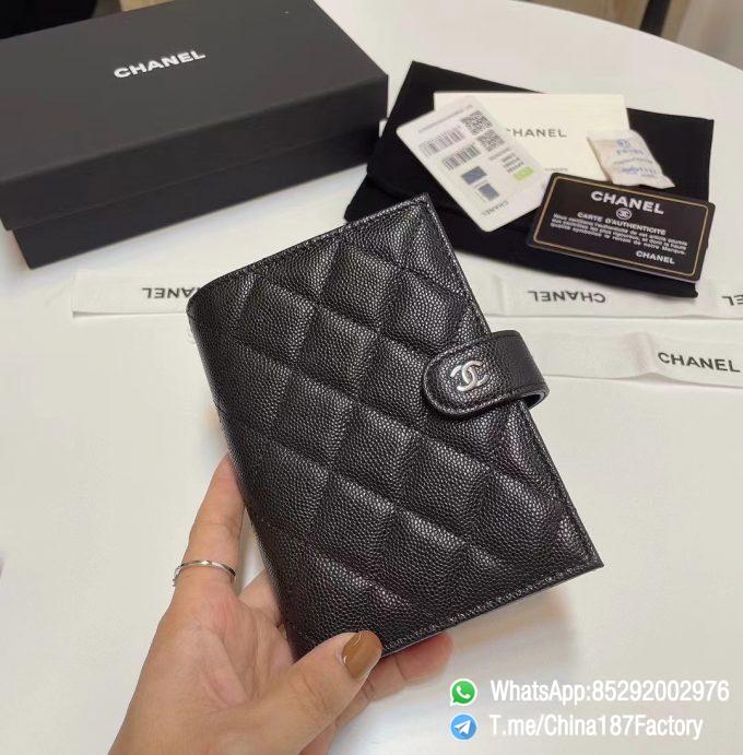 187 Factory Bags Chanel Multifunctional Passport Holder Black Grained Shiny Lambskin Silver Tone Metal 01