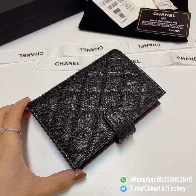 187 Factory Bags Chanel Multifunctional Passport Holder Black Grained Shiny Lambskin Silver Tone Metal 02