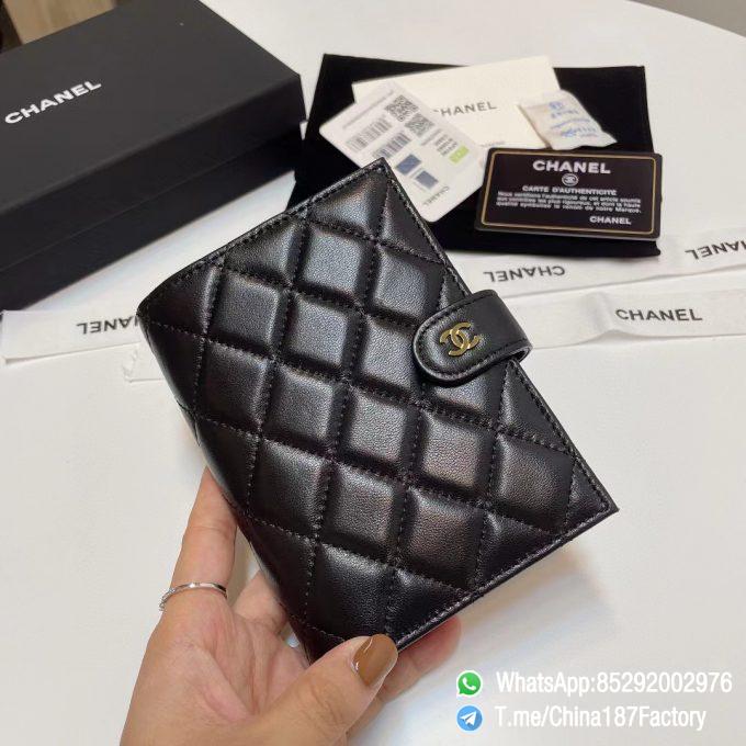 187 Factory Bags Chanel Multifunctional Passport Holder Black Shiny Lambskin Gold Tone Metal 01