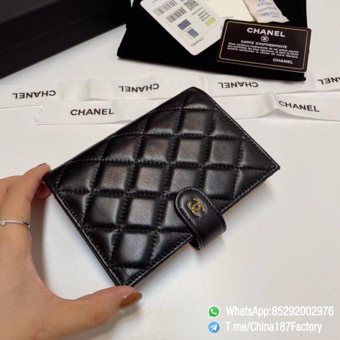 187 Factory Bags Chanel Multifunctional Passport Holder Black Shiny Lambskin Gold Tone Metal 02