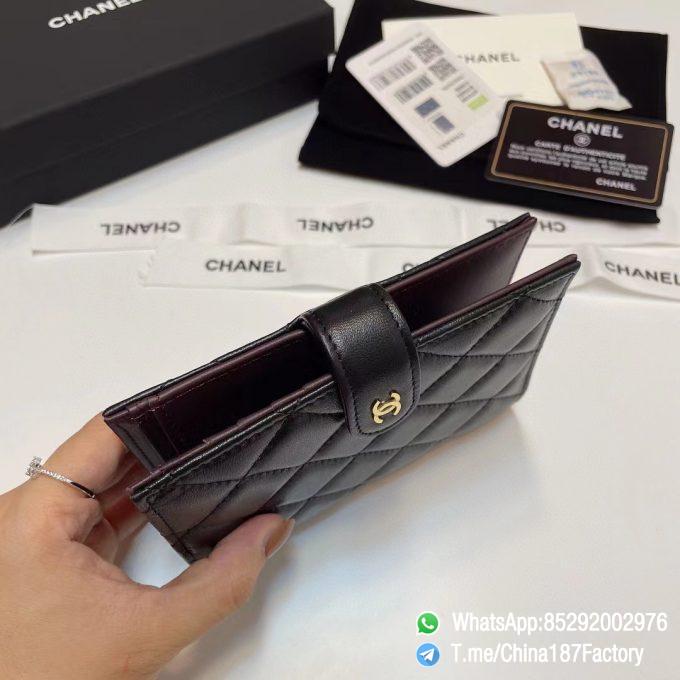 187 Factory Bags Chanel Multifunctional Passport Holder Black Shiny Lambskin Gold Tone Metal 05