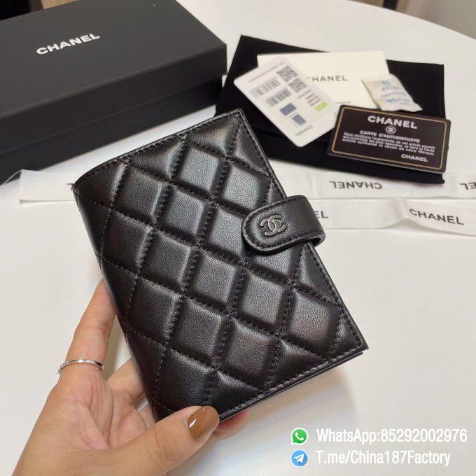 187 Factory Bags Chanel Multifunctional Passport Holder Black Shiny Lambskin Silver Tone Metal 01