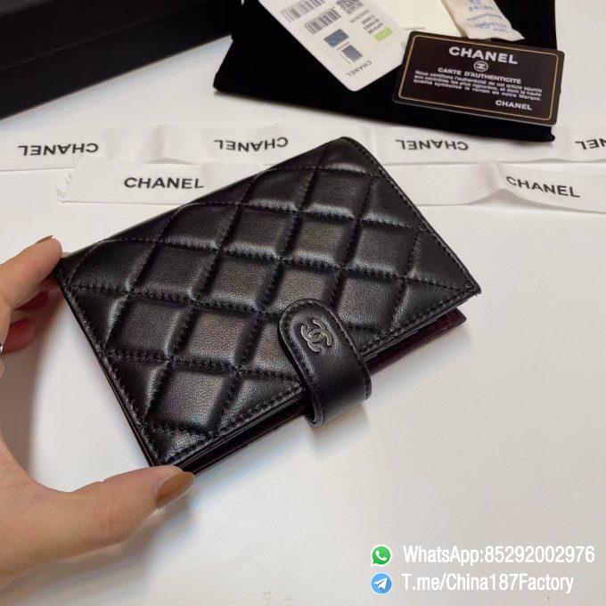 187 Factory Bags Chanel Multifunctional Passport Holder Black Shiny Lambskin Silver Tone Metal 02