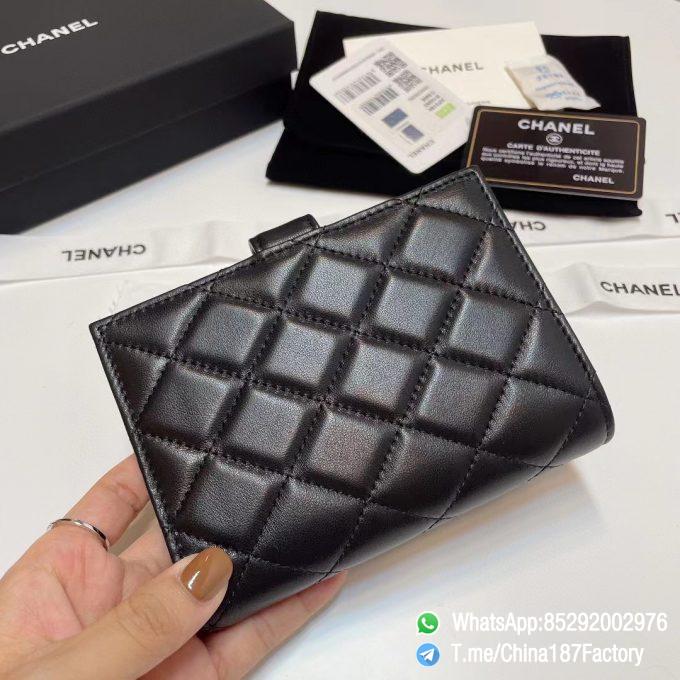 187 Factory Bags Chanel Multifunctional Passport Holder Black Shiny Lambskin Silver Tone Metal 03